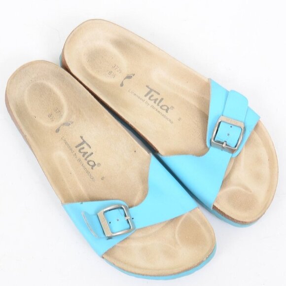 Birkenstock Shoes - Birkenstock Tula Blue Leather Flat Wedge Slide Sandals 6.5 M US | 37.5 EU